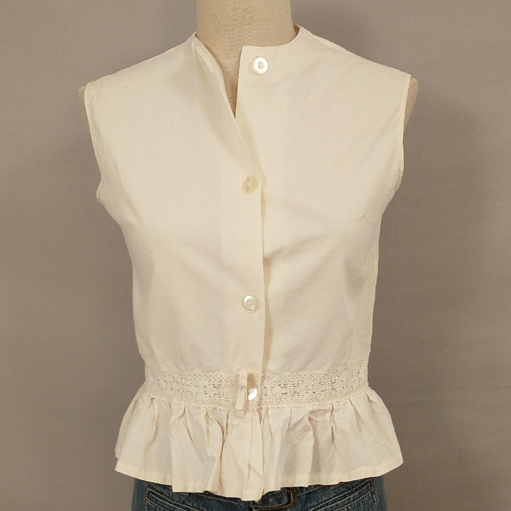 50s Blouse Sleeveless Cream Color Cute Vintage Top Authentic Fifties